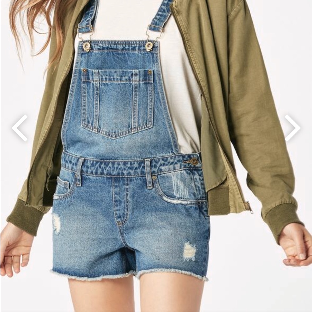 Overalls Distressed Denim Shorts